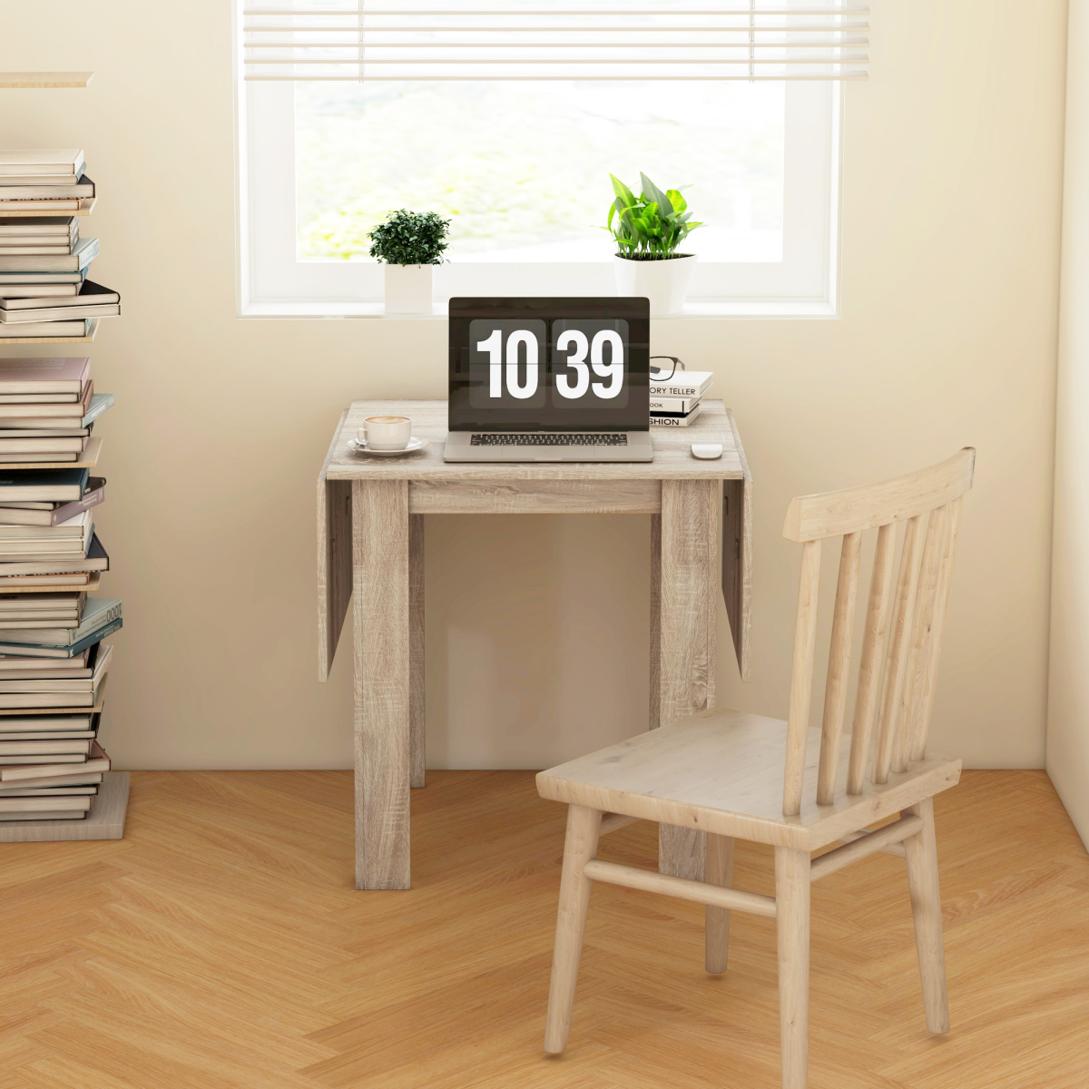 HOMCOM Oak Folding Drop Leaf Dining Table, Extendable for 2-4 People