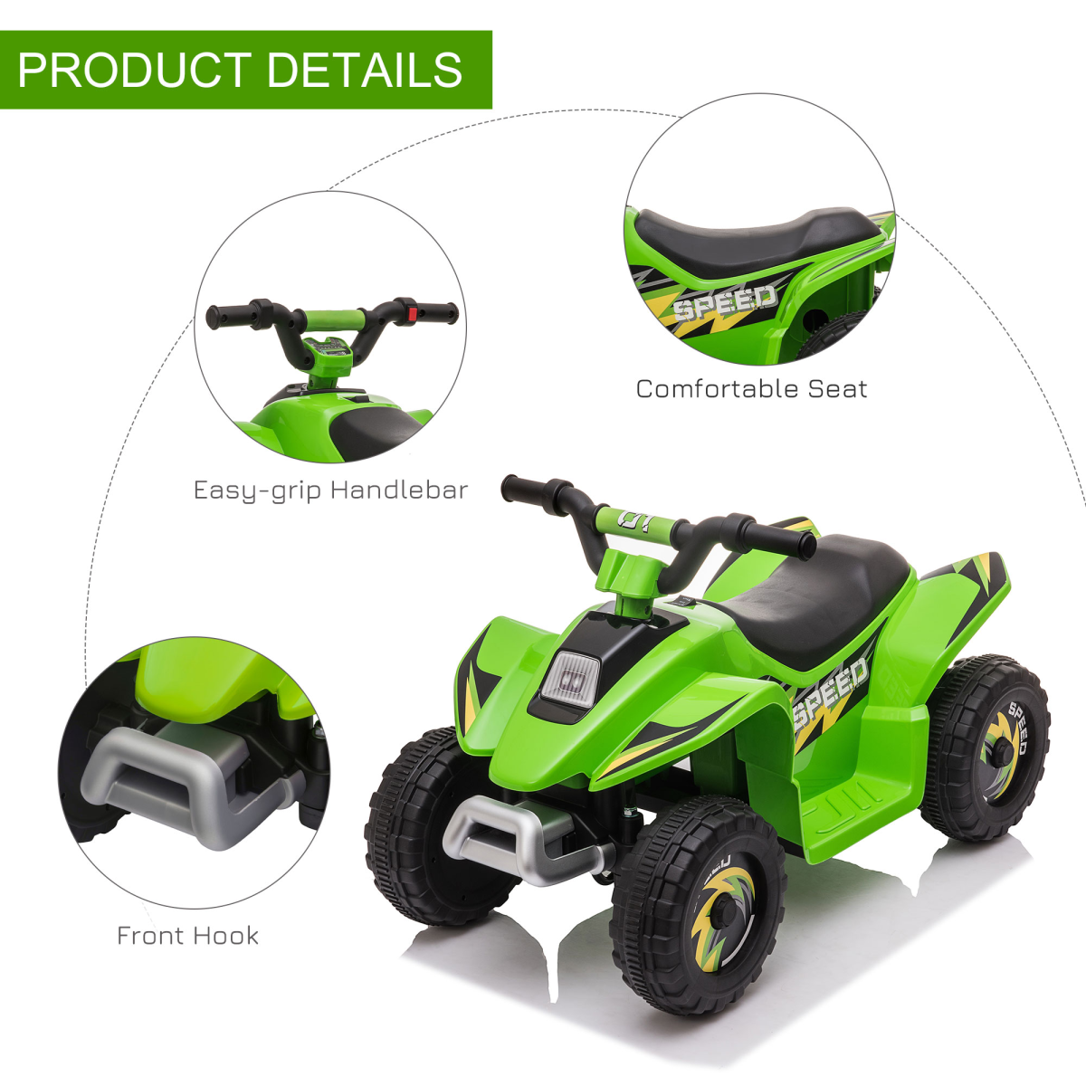 HOMCOM 6V Kids Ride-On Car with Big Wheels, 18-36 Months, Green