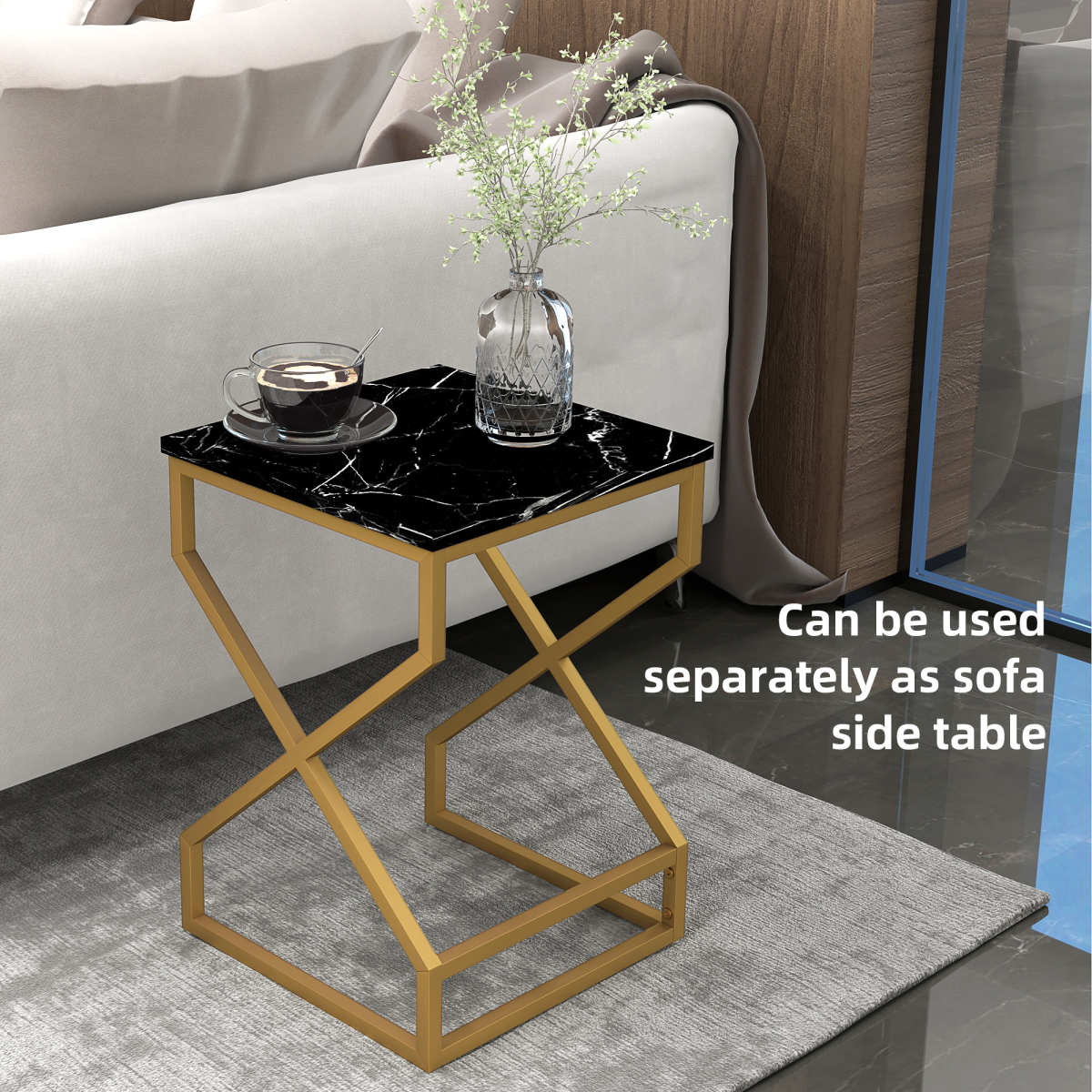 HOMCOM Nesting Coffee Tables Set, Marble-Effect Tops, Steel Frame, Black/White/Gold