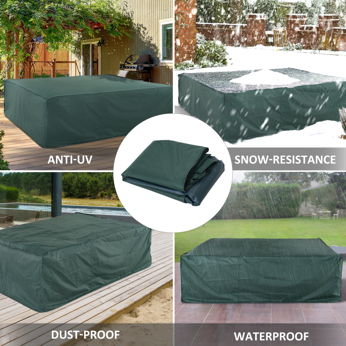 Outsunny Large 230 x 230cm PVC Coated 600D Waterproof Square Outdoor Furniture Cover Green