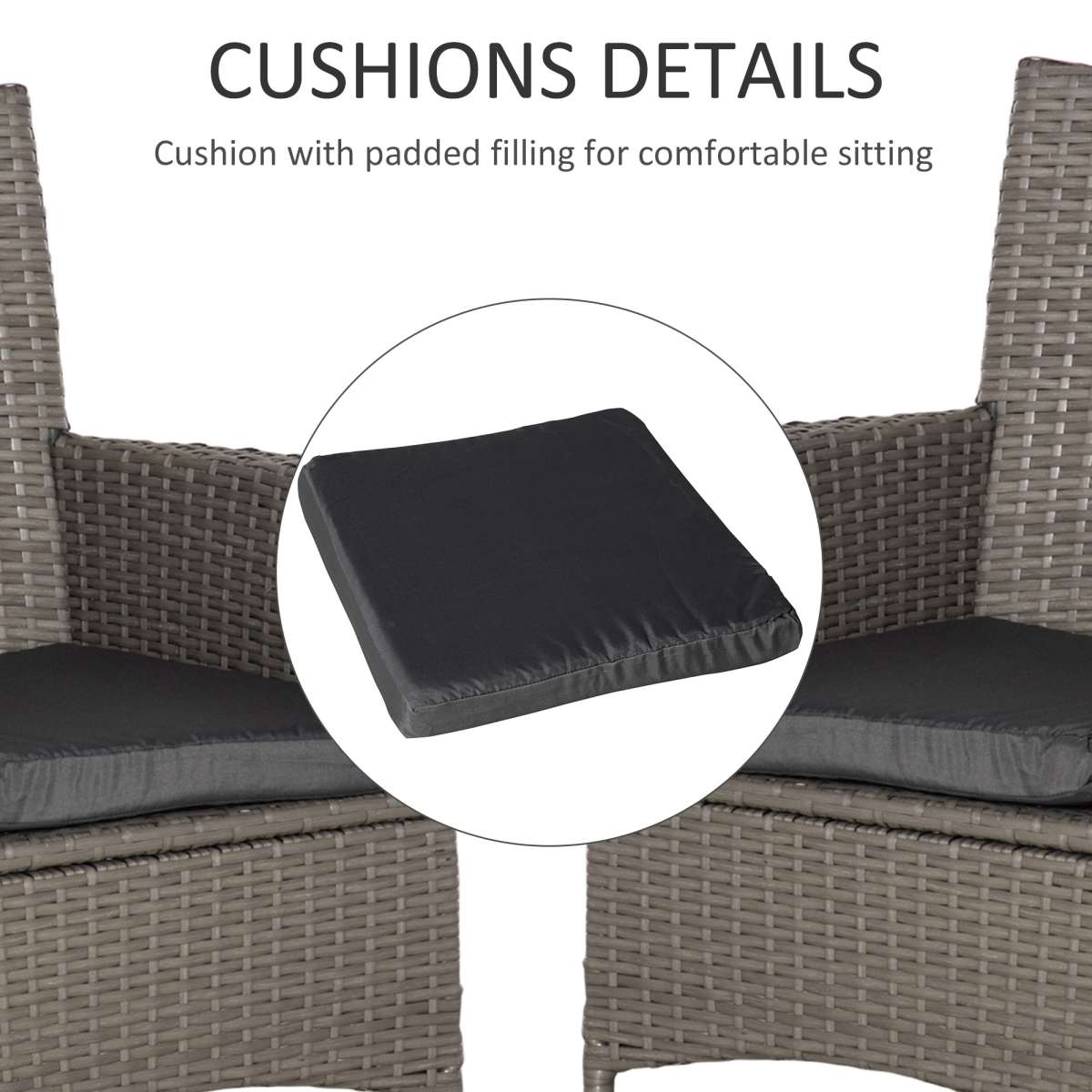 Outsunny Set of 4 Outdoor Rattan Dining Chairs with Cushions, Grey