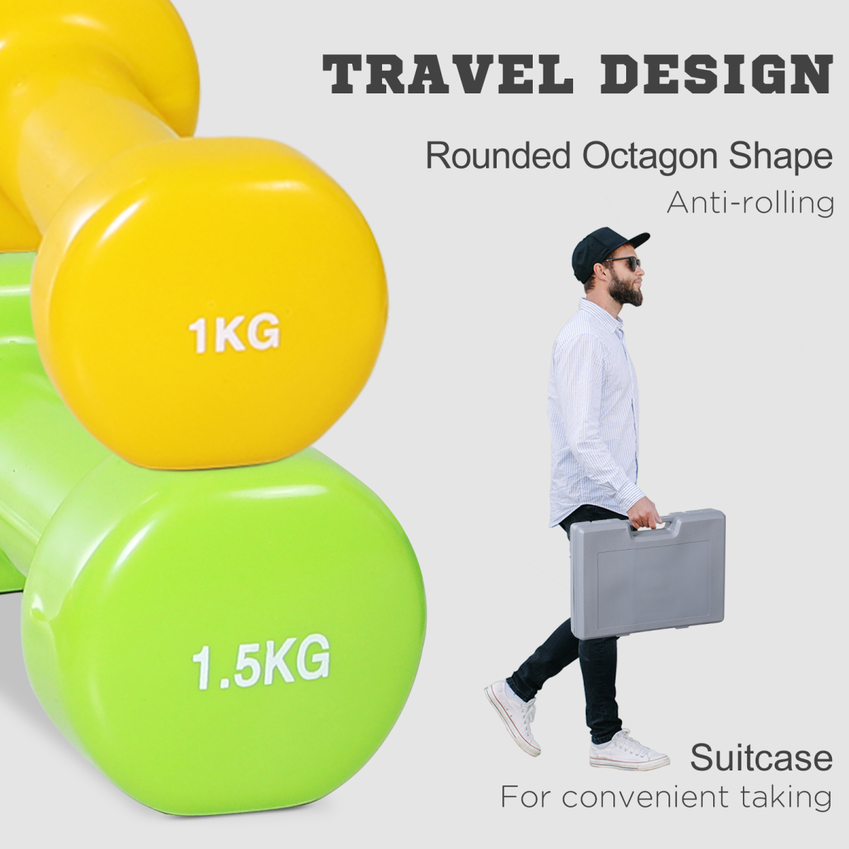 10kg Colourful Dumbbell Set with Case, 4 Pairs 0.5kg to 2kg, Home Exercise and Toning Weights, HOMCOM