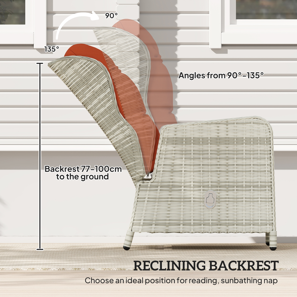Outsunny 5-Piece Orange Rattan Reclining Garden Furniture Set