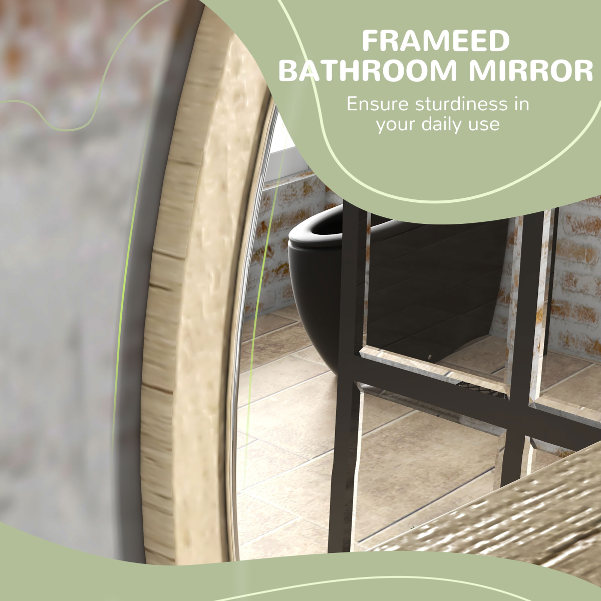 kleankin Wall-Mounted Round Mirror with Shelf, Wood-Effect Frame