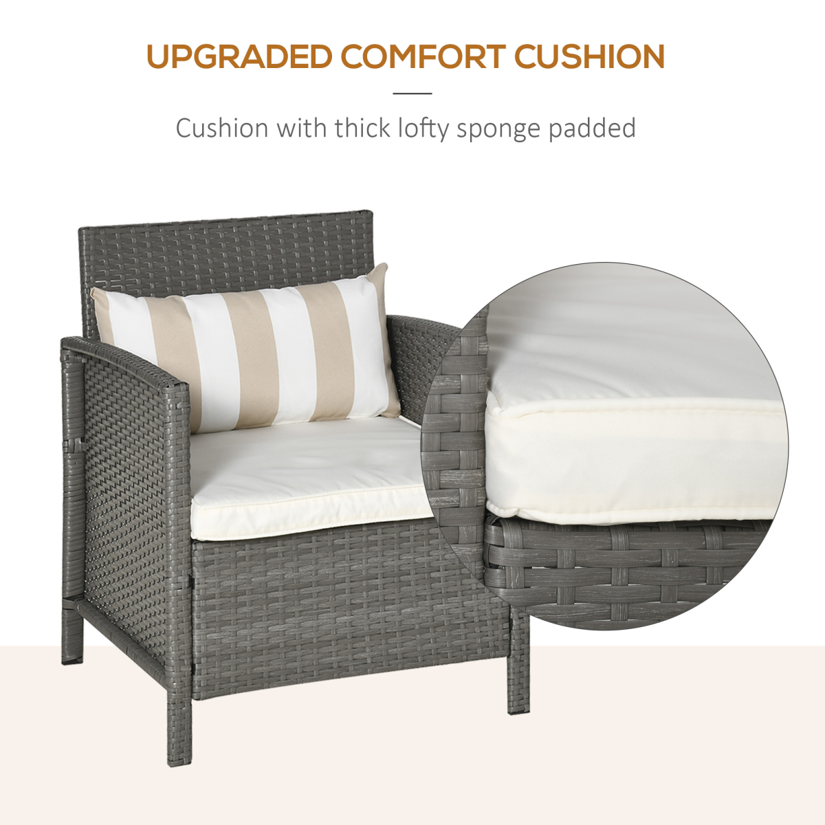 Outsunny Rattan Patio Bistro Set with Cushion Pillow and Coffee Table