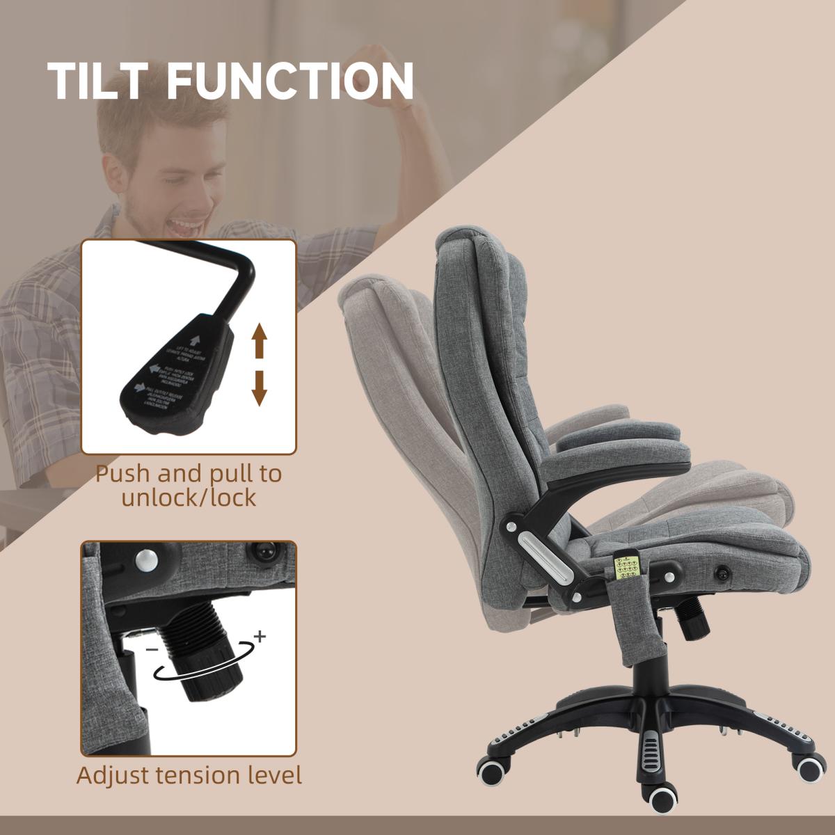 Executive Reclining Office Chair with Heating Massage, Grey