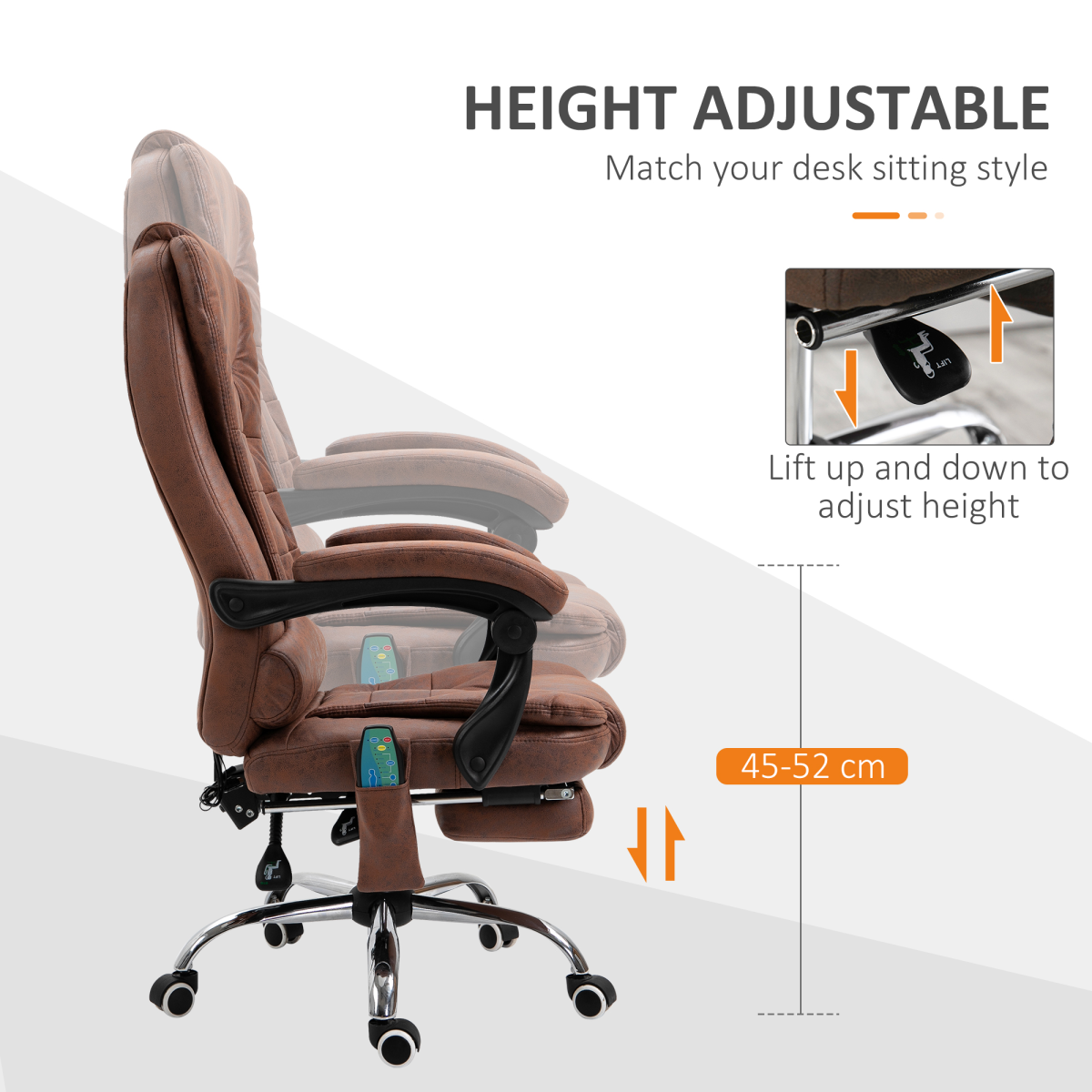 Vinsetto Heated 6-Point Massage High Back Reclining Office Chair, Brown