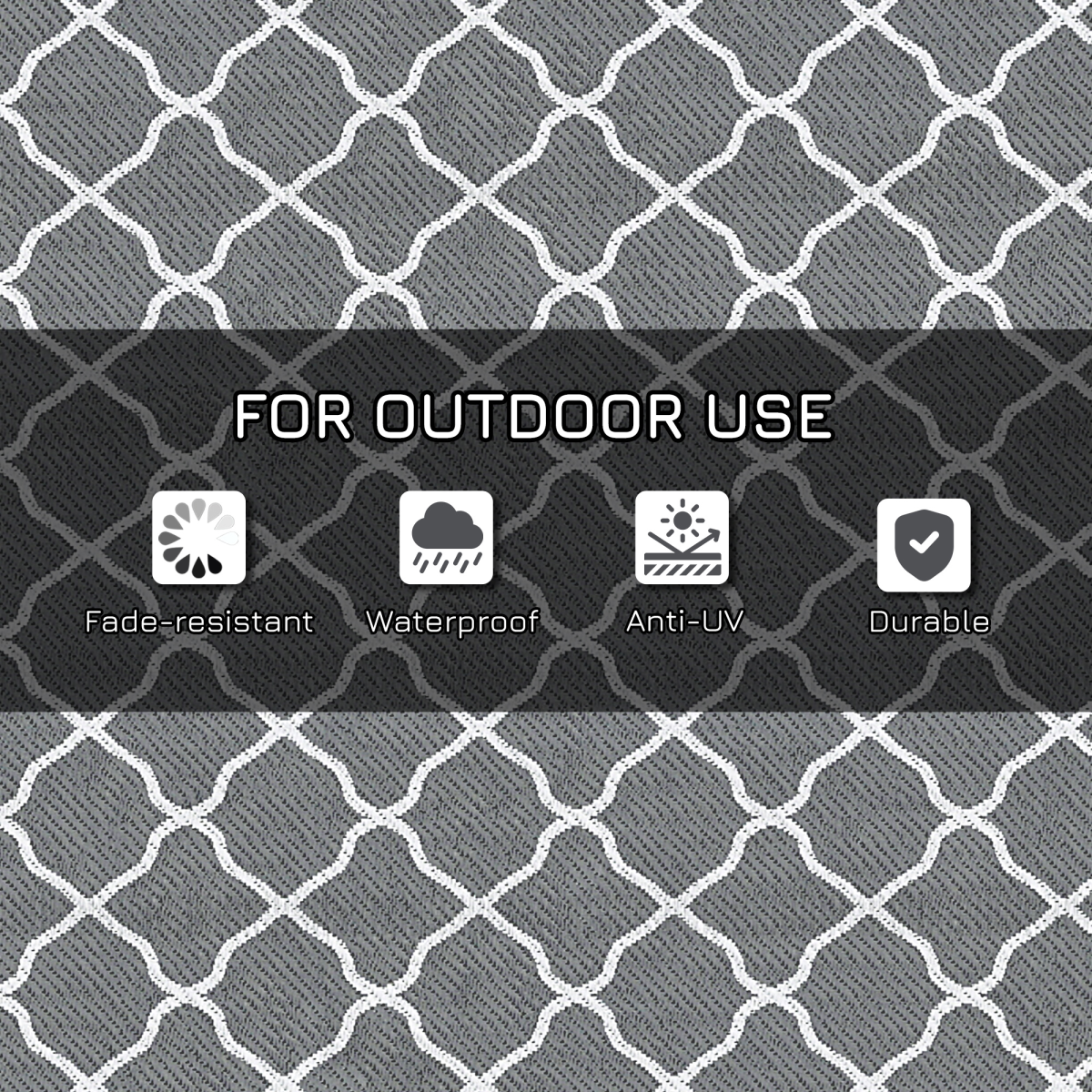 Outsunny Reversible Outdoor Rug with Carry Bag, 182 x 274 cm, Grey