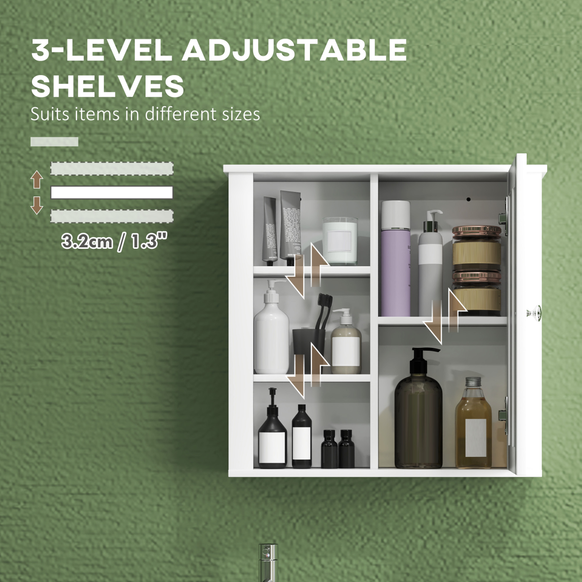 HOMCOM Wall Mounted Bathroom Cabinet with Adjustable Shelves, White