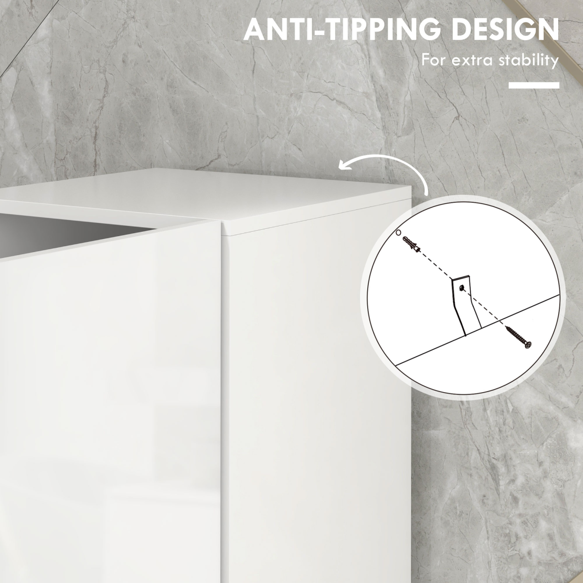 kleankin Bathroom Storage Cabinet, High Gloss White, Adjustable Shelves