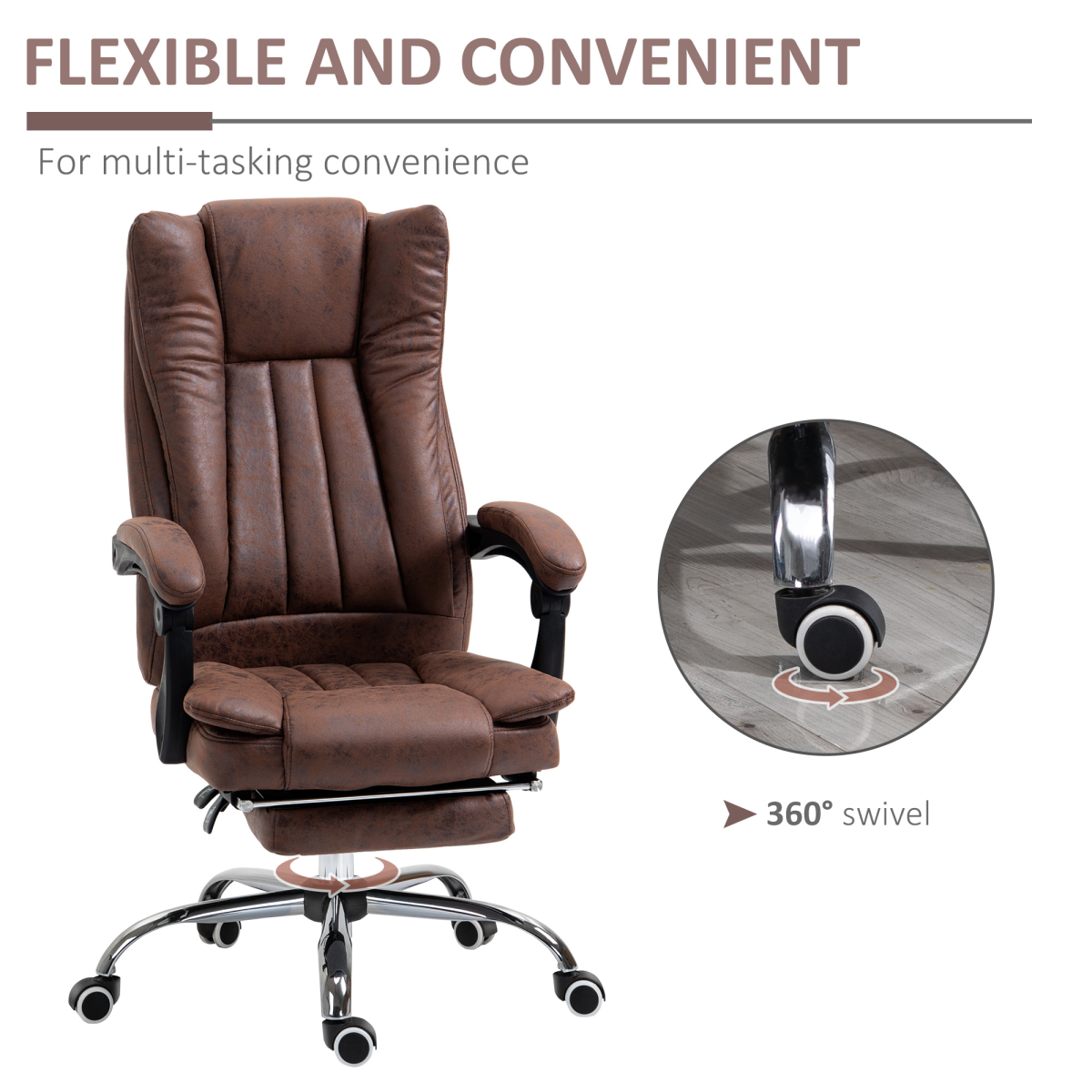 Vinsetto Brown Executive Office Chair with Recline and Footrest