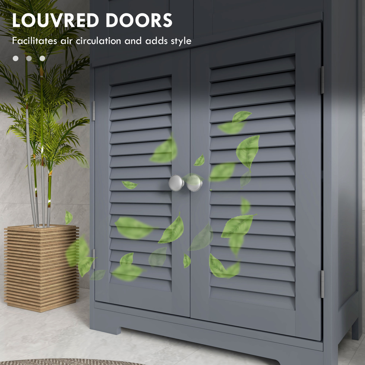 kleankin Grey Bathroom Storage Cabinet with Louvred Doors and Drawers