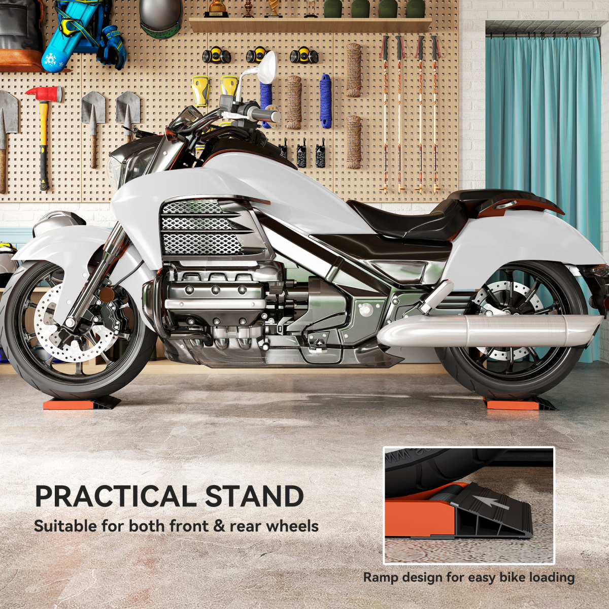 HOMCOM Motorcycle Wheel Roller Stand for Tyre Cleaning & Chain Lubrication