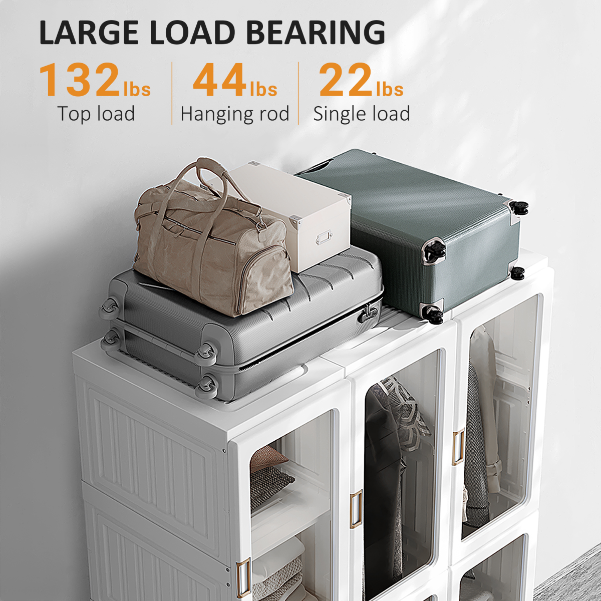 HOMCOM Folding Wardrobe with 8 Compartments and 2 Hanging Rods, White