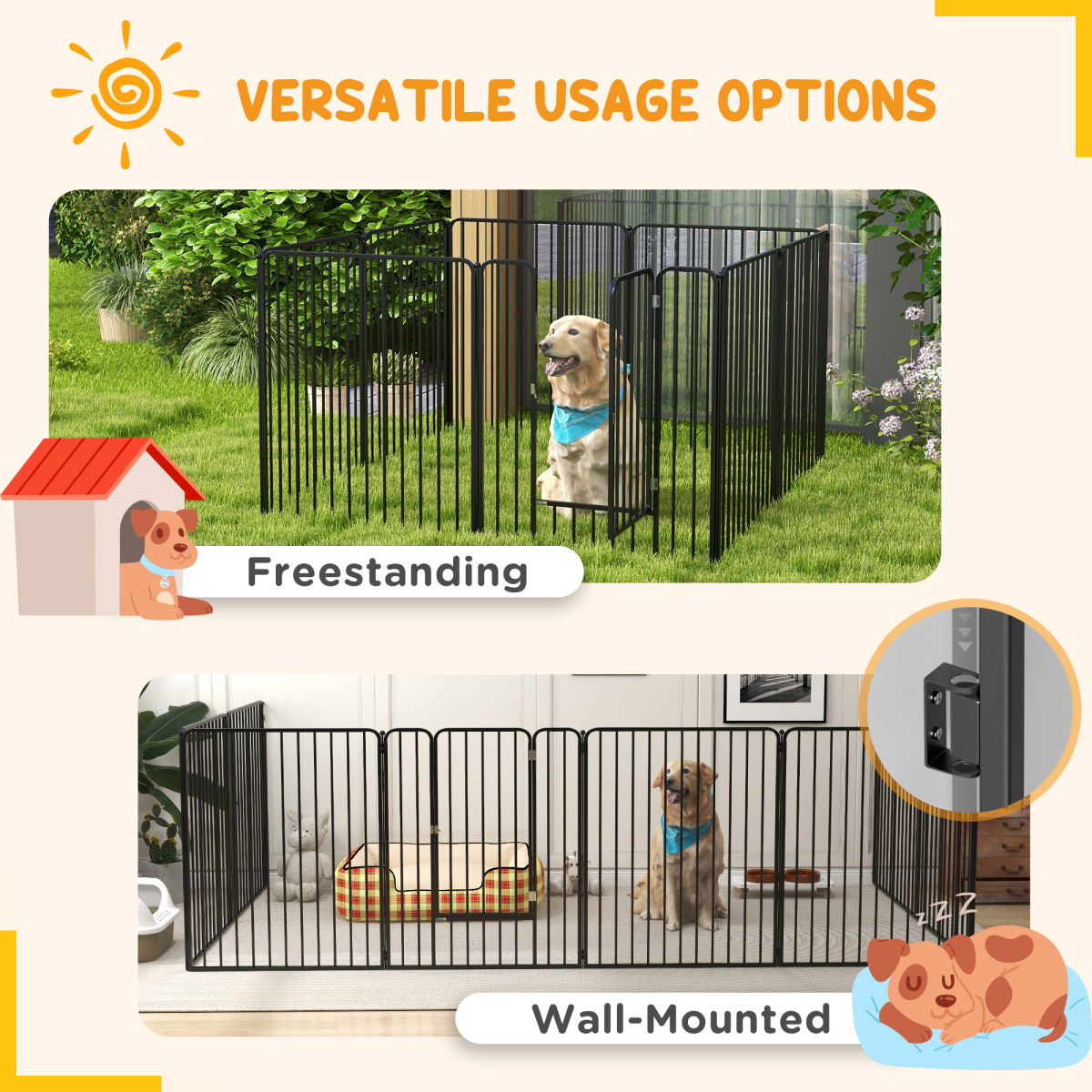 PawHut 100cm 8-Panel Steel Dog Playpen with Door, Indoor and Outdoor, Black