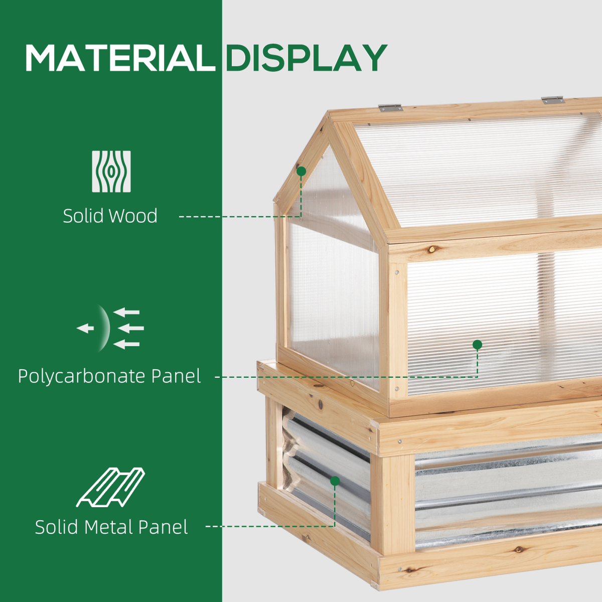 Outsunny Raised Garden Bed with Greenhouse Top, 122 x 61 x 81.7 cm, Natural Hardwood Frame, Polycarbonate Panels, Openable Roof