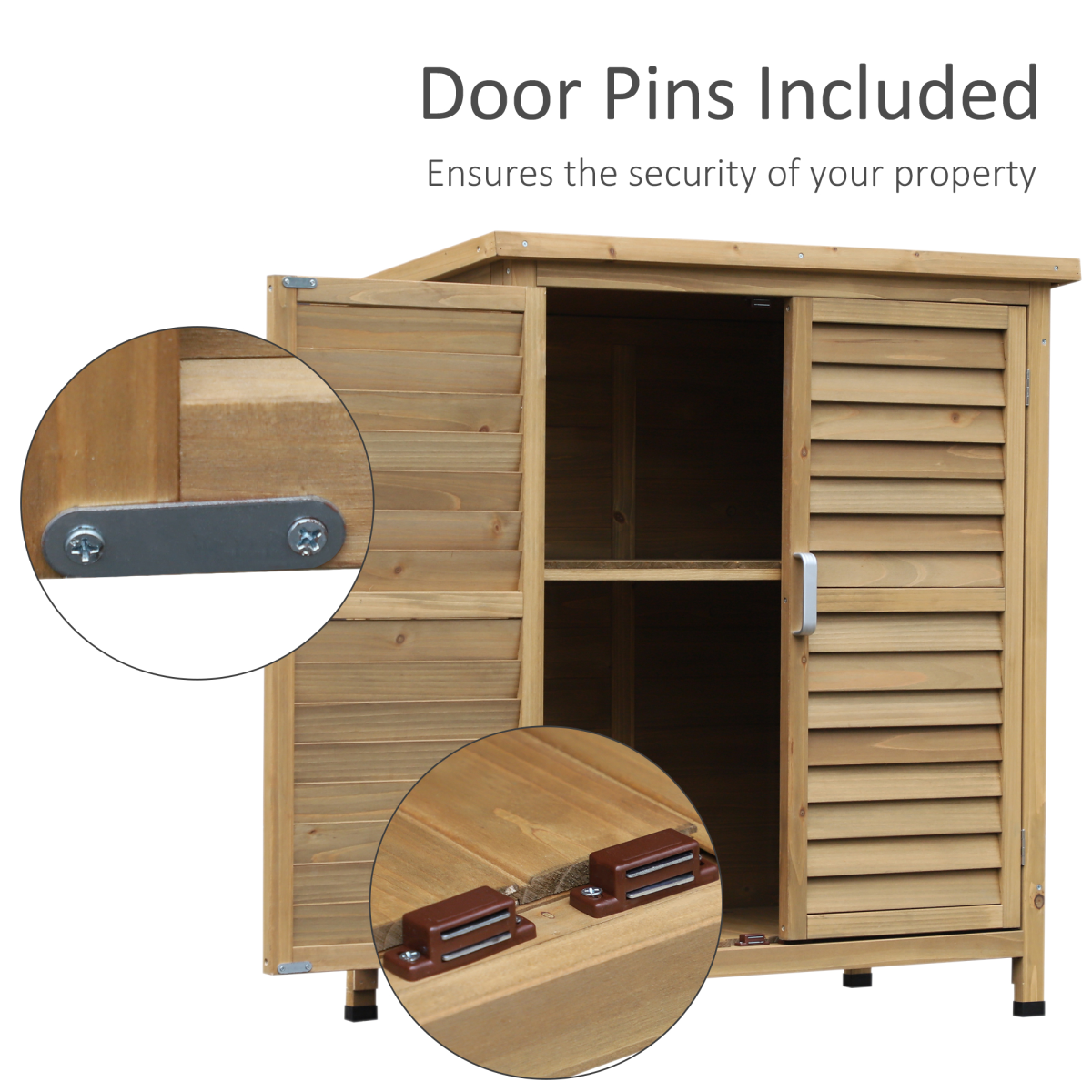 Outsunny Solid Fir Wood Garden Storage Cabinet with Shelves and Ventilated Doors