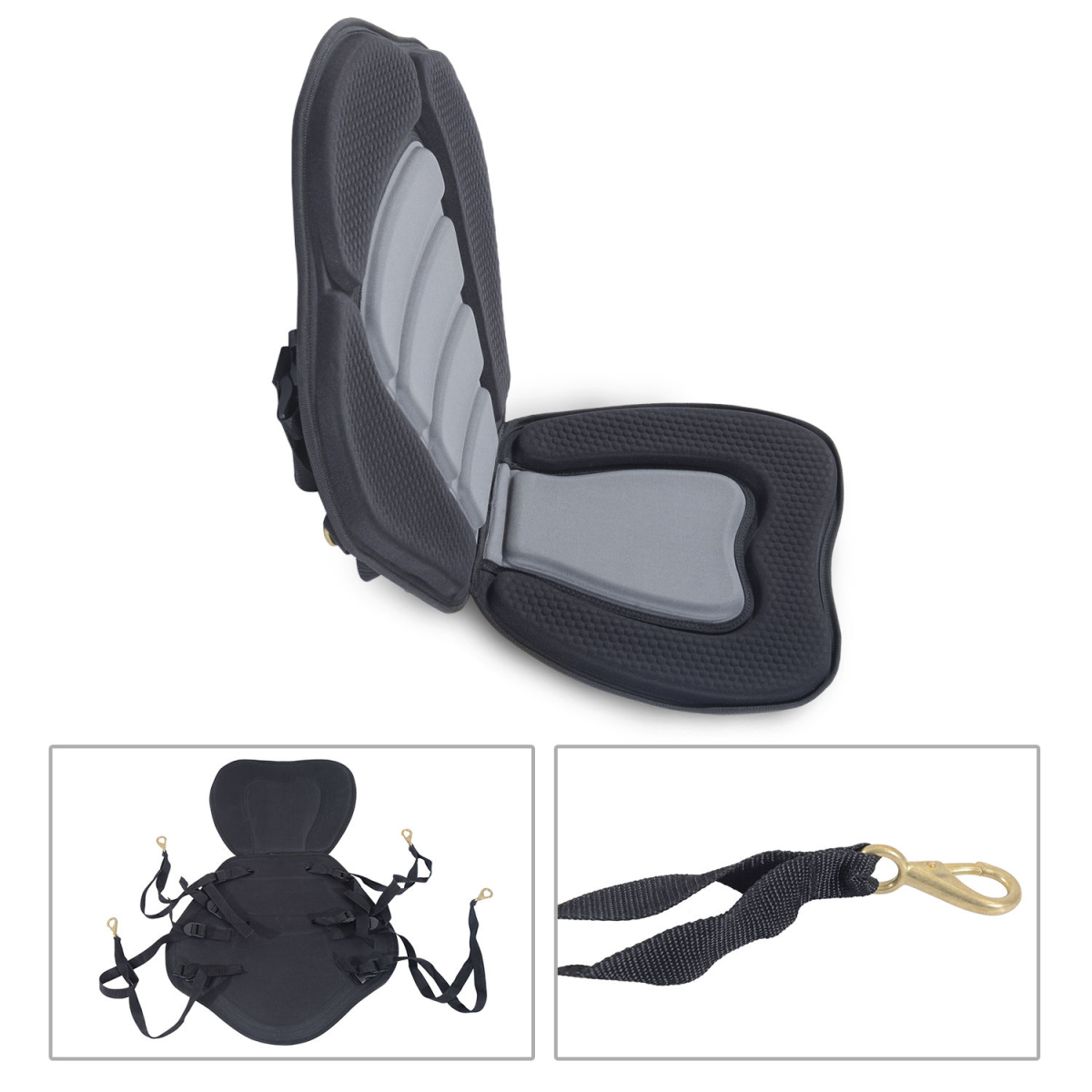Universal Sit-On-Top Kayak Seat with Backrest, Detachable Fishing Boat Seat, Adjustable Tie-Down Straps