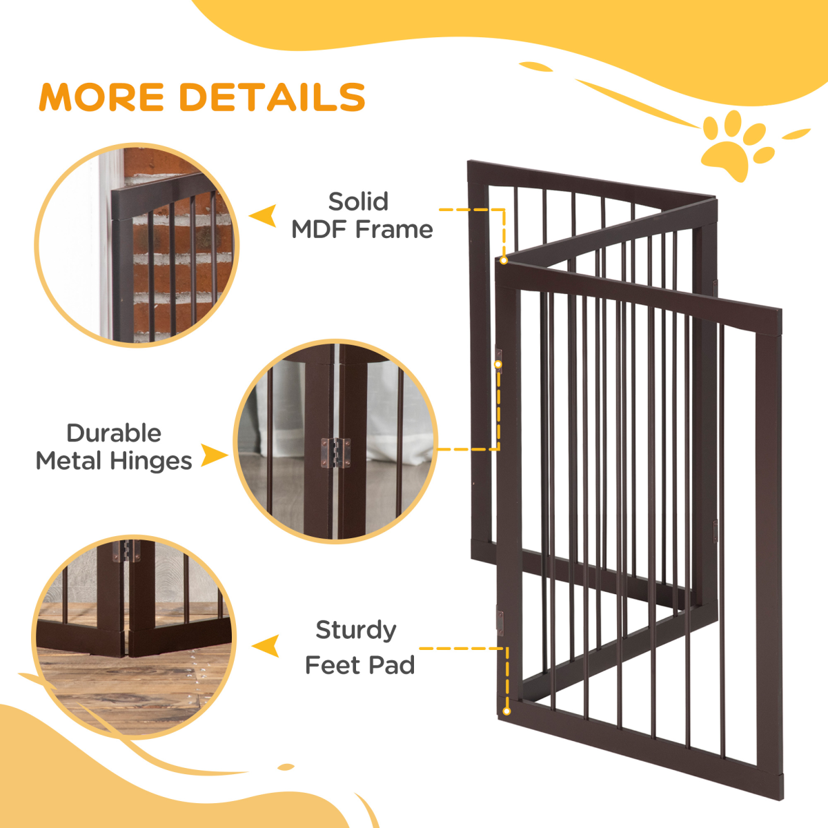 PawHut Folding Free Standing Hardwood Pet Gate for Small Dogs, Portable Indoor Dog Fence