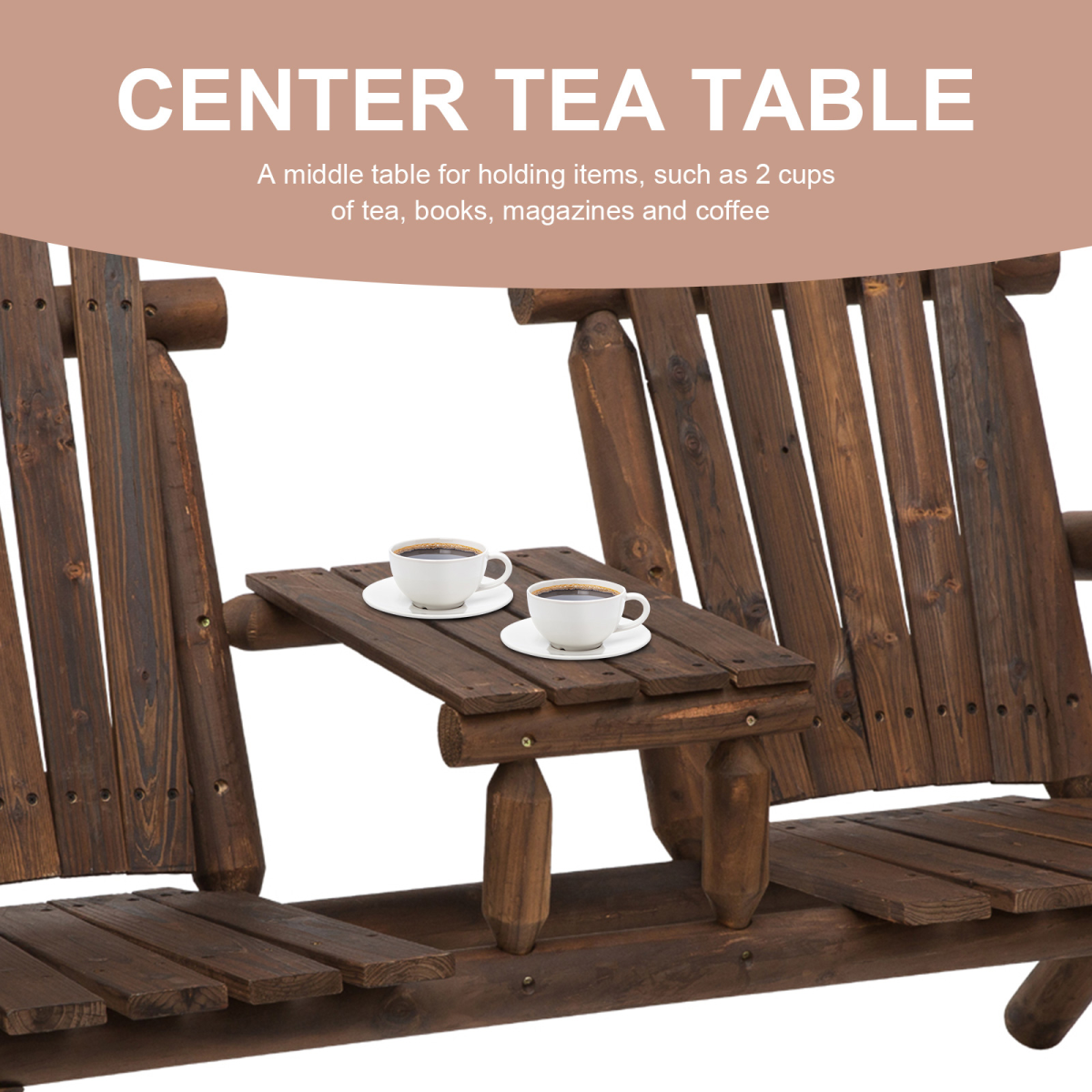 Outsunny Adirondack Style 2-Seat Wood Patio Bench with Center Table