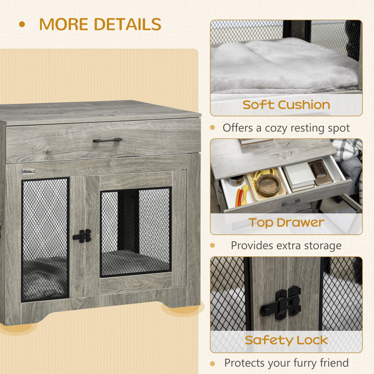 Double Door Dog Crate Furniture Side Table for Medium Dogs, Grey