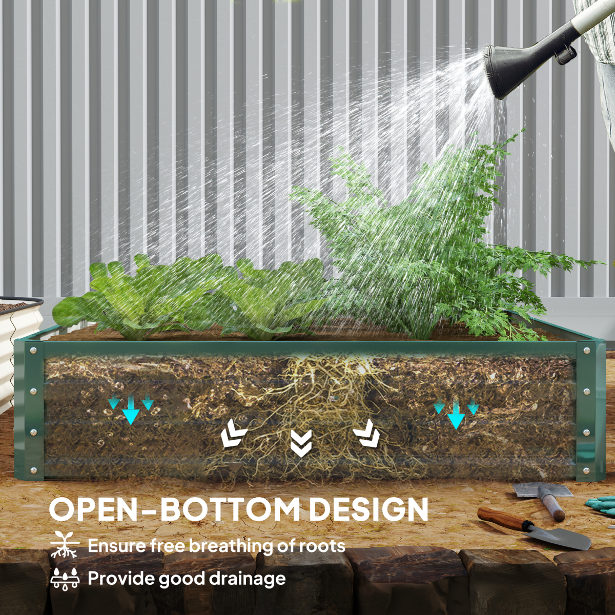 Outsunny 120x120cm Galvanised Steel Raised Garden Bed Planter