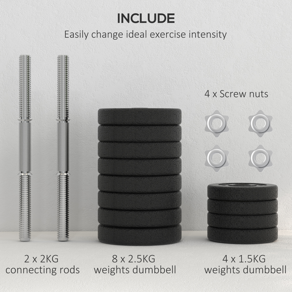 HOMCOM 30kg Adjustable Dumbbells Weight Set with Non-Slip Grips