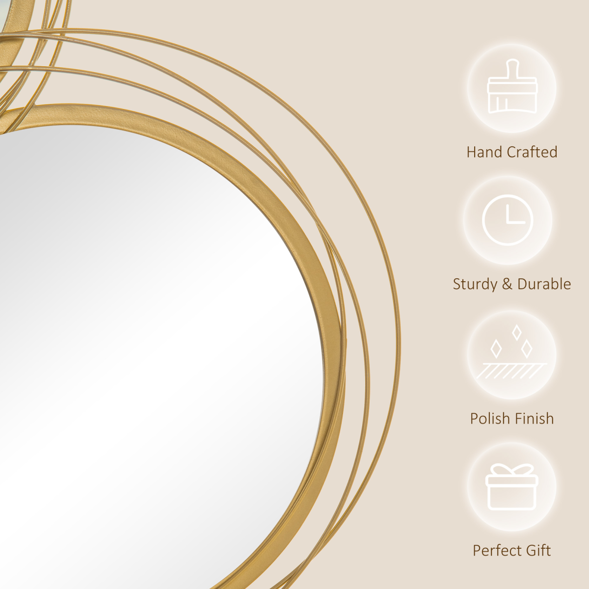 Gold Metal Wall Mirror Art with Hanging Kit, 56 x 107 cm