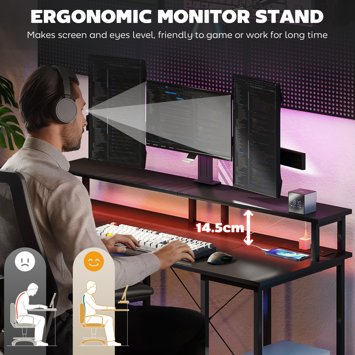 HOMCOM Reversible Computer Desk with Storage and Charging Station