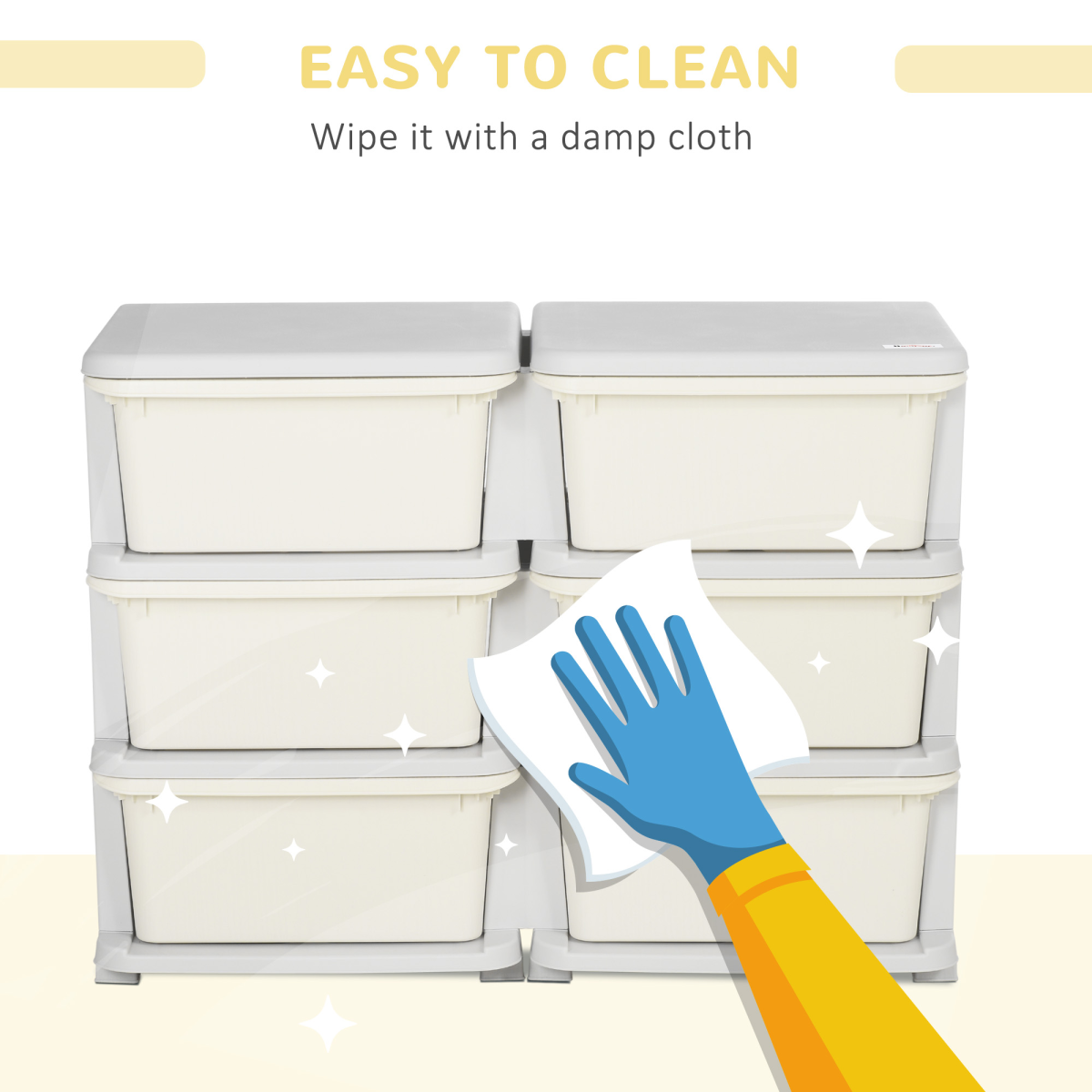 Kids Storage Unit Toy Box Vertical Dresser with Six Drawers - Cream