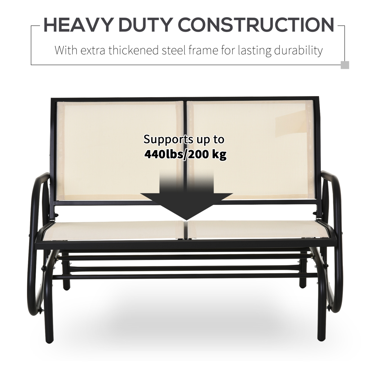 Outsunny 2-Person Patio Glider Bench Gliding Chair Loveseat w/ Armrest Beige