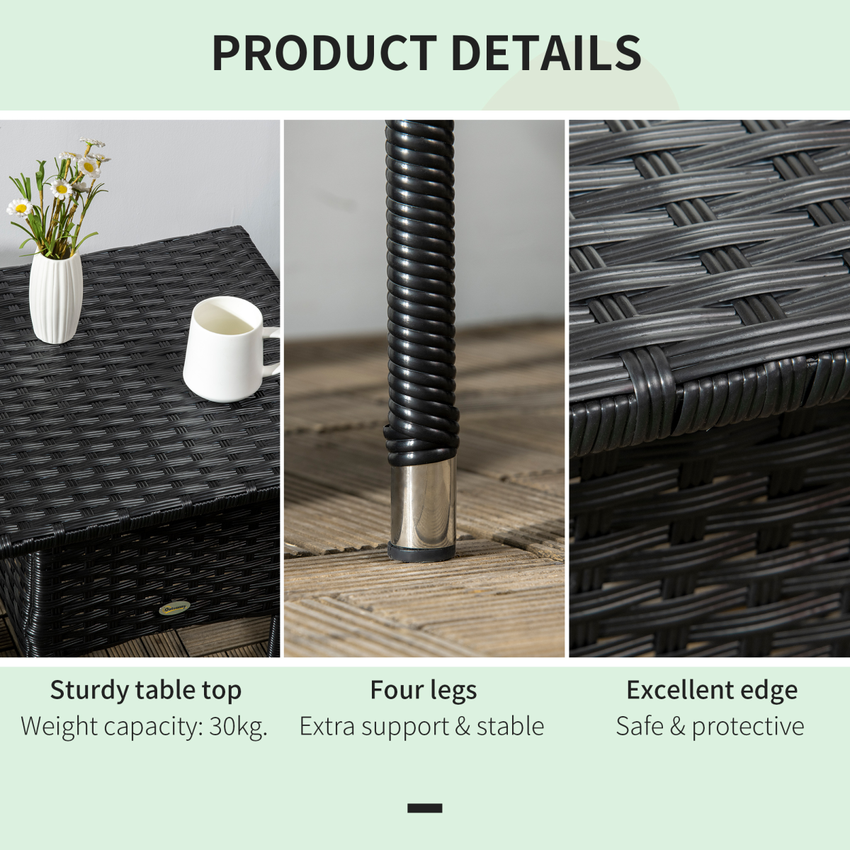 Outsunny PE Rattan Outdoor Side Table, Steel Frame, Black
