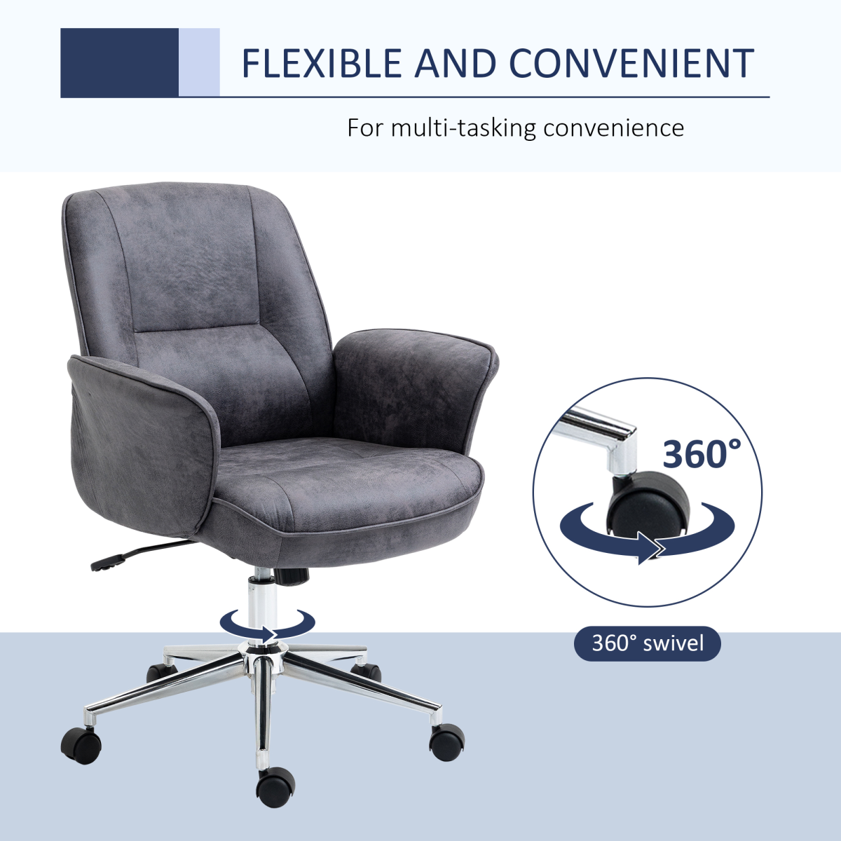 Vinsetto Retro Swivel Home Office Chair, Adjustable, Deep Grey