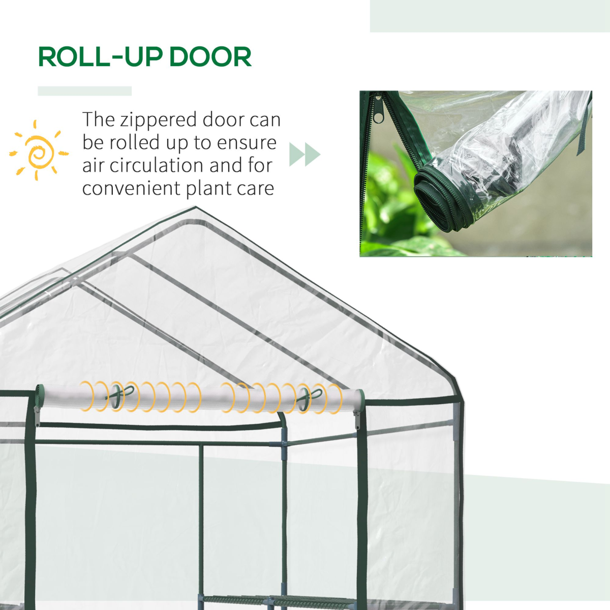 Outsunny Large Steel Frame Greenhouse with 2 Shelves, Clear PVC Cover, Zippered Door
