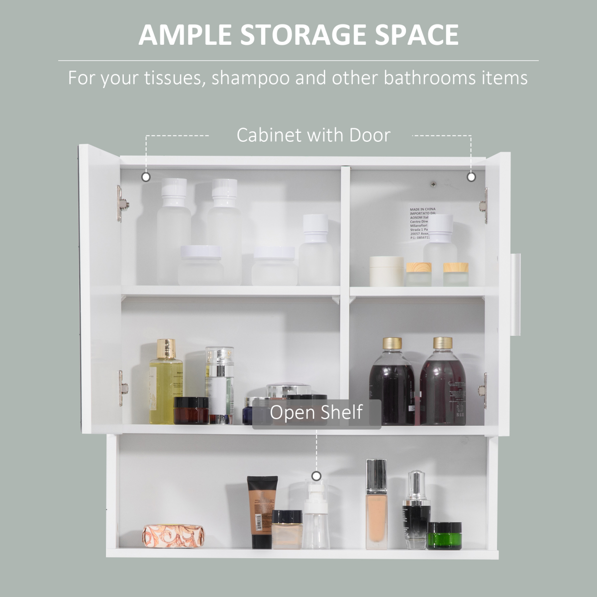 Bathroom Wall-Mounted Mirror Cabinet with Adjustable Shelves and Door, White