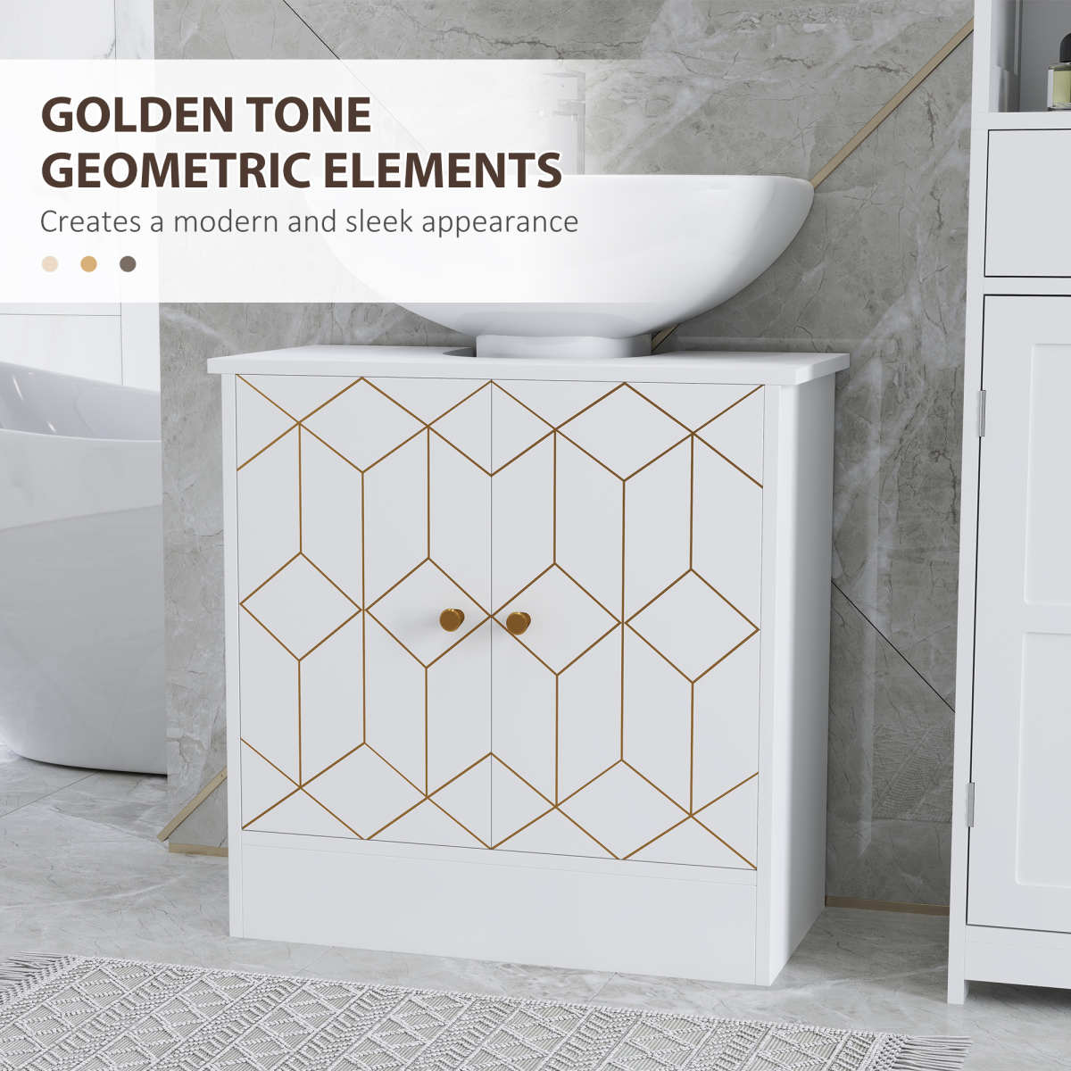 HOMCOM White Bathroom Under Sink Cabinet for Basin, Adjustable Shelf