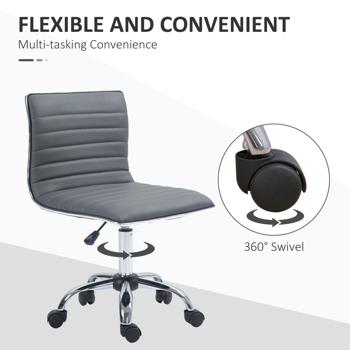 HOMCOM Armless Mid-Back Adjustable Swivel Office Chair, Dark Grey