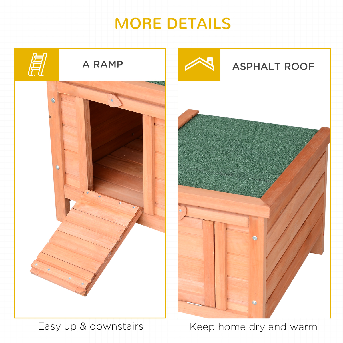 PawHut Wooden Rabbit Hutch with Front Door Ramp, Roof Hatch, Detachable Floor and Heart-Shaped Lock for Small Animals