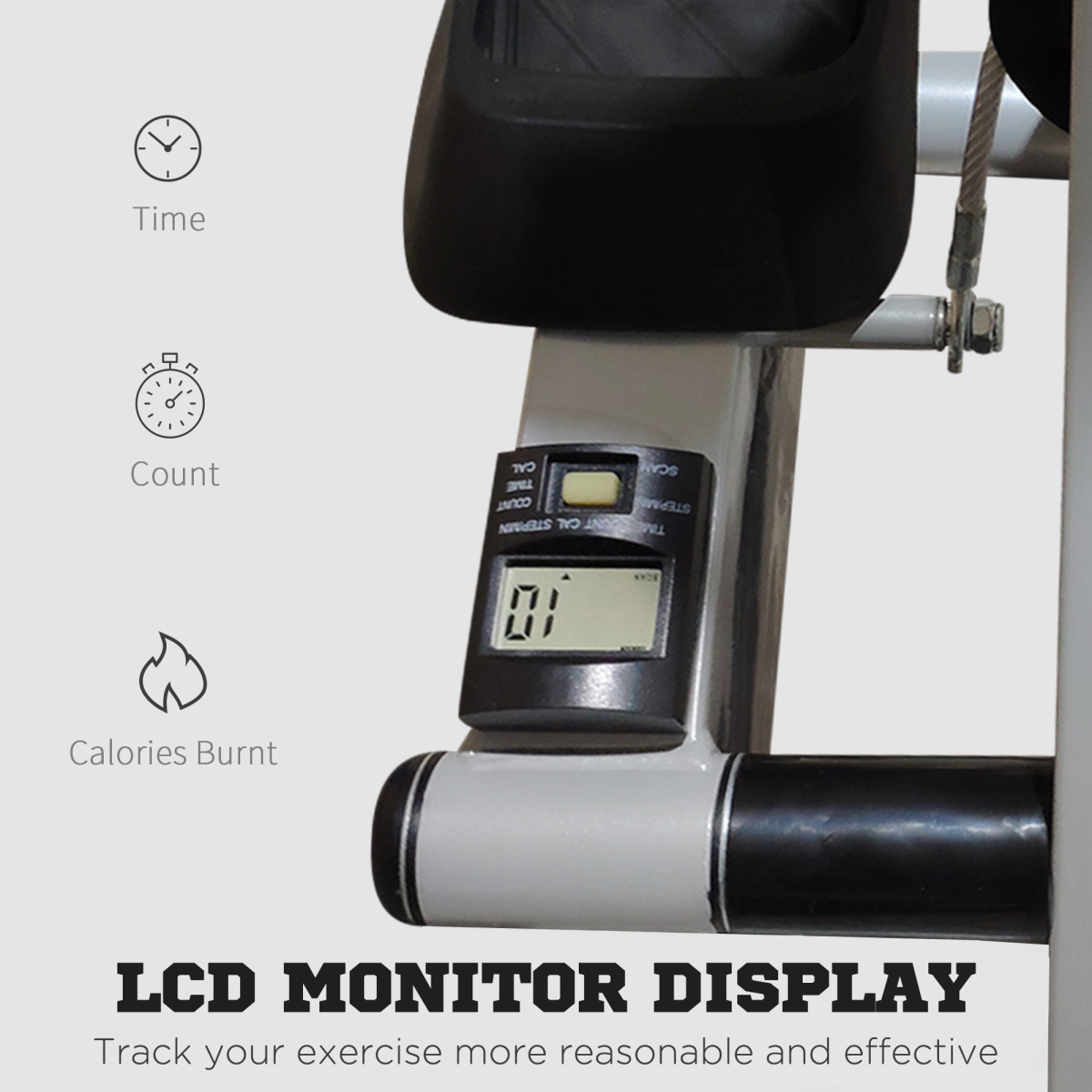 Foldable Adjustable Stepper Machine with Handlebar, Grey, Max Load 110kg