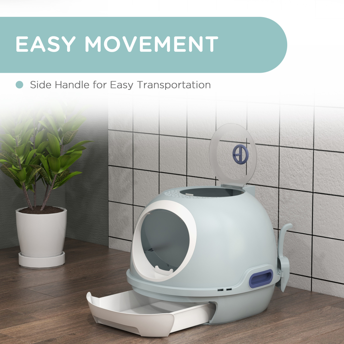 PawHut Enclosed Cat Litter Box with Removable Tray, Top Exit, Skylight, Scoop, and Side Handles
