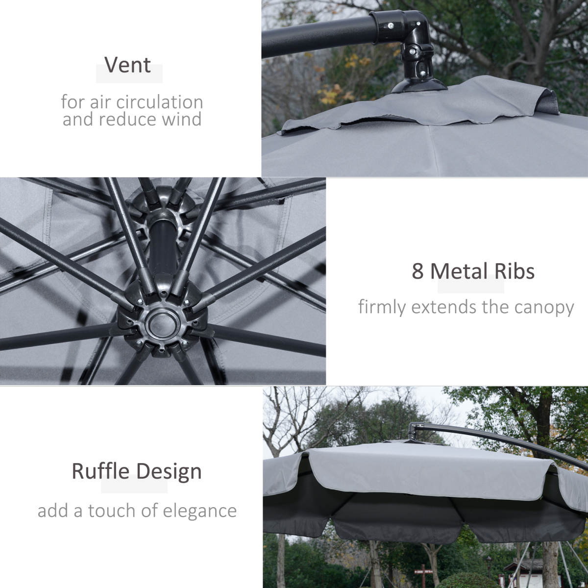 Outsunny 2.7m Banana Parasol Cantilever Umbrella with Crank and Adjustable Canopy Angle, Dark Grey