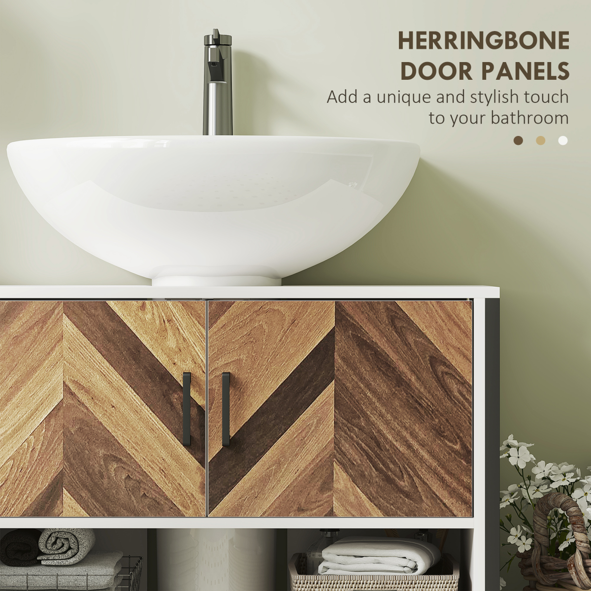 HOMCOM Cream Bathroom Under Sink Cabinet with U-Cut Out