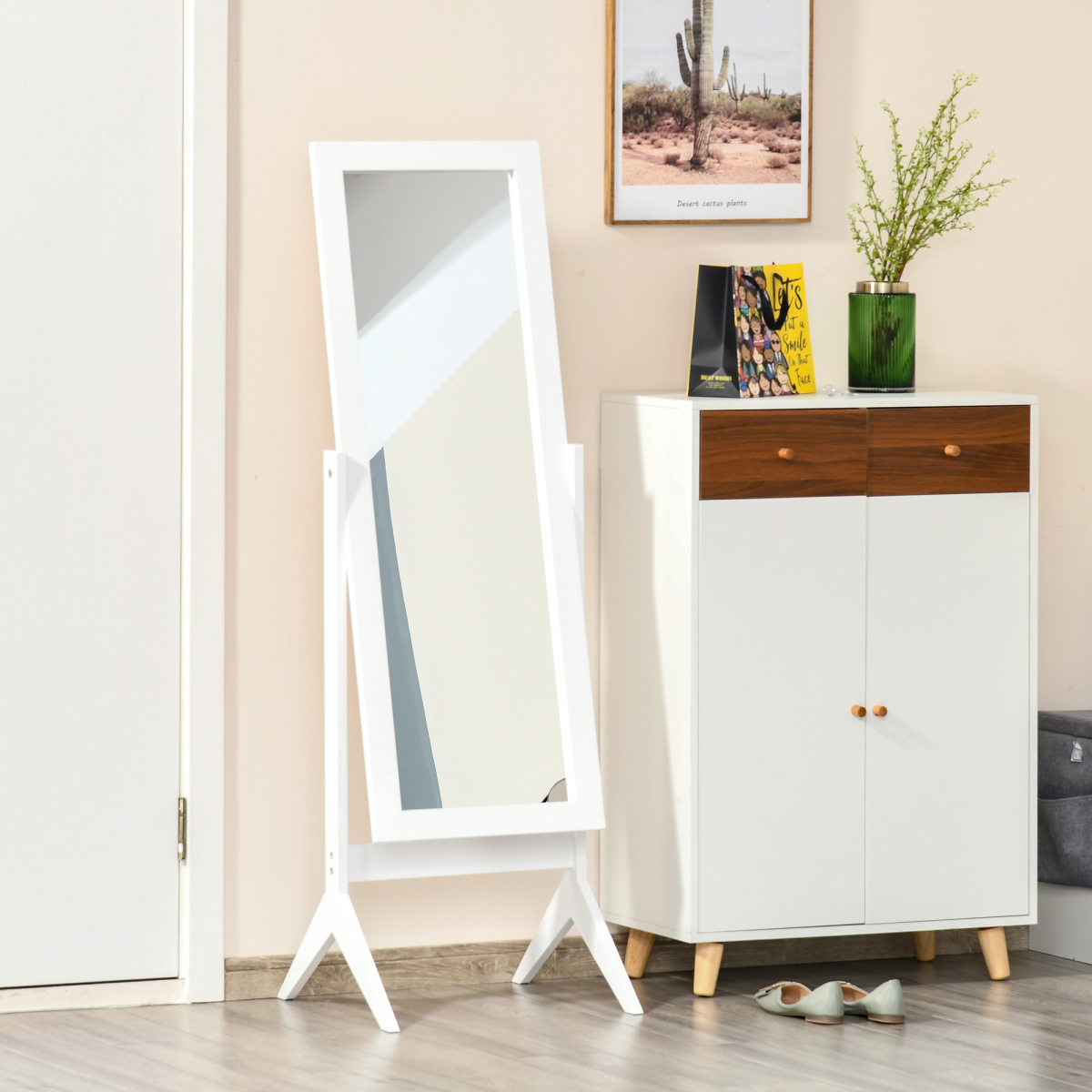 HOMCOM Tall Freestanding Dressing Mirror with Adjustable Tilt, White