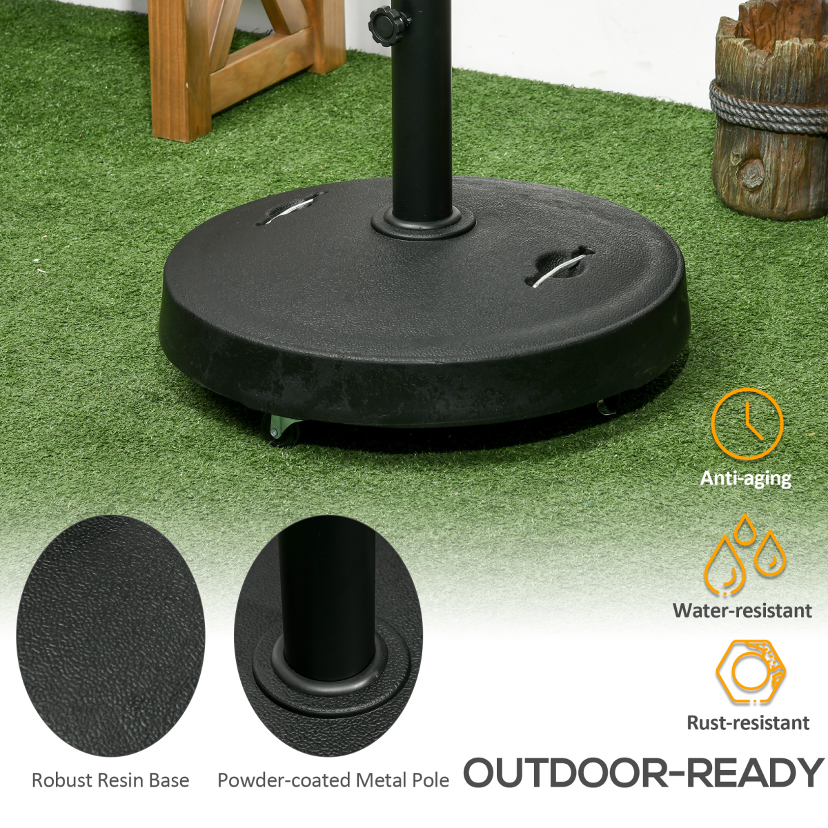 Outsunny 23.5kg Round Resin Parasol Base with Wheels for 38-48mm Poles