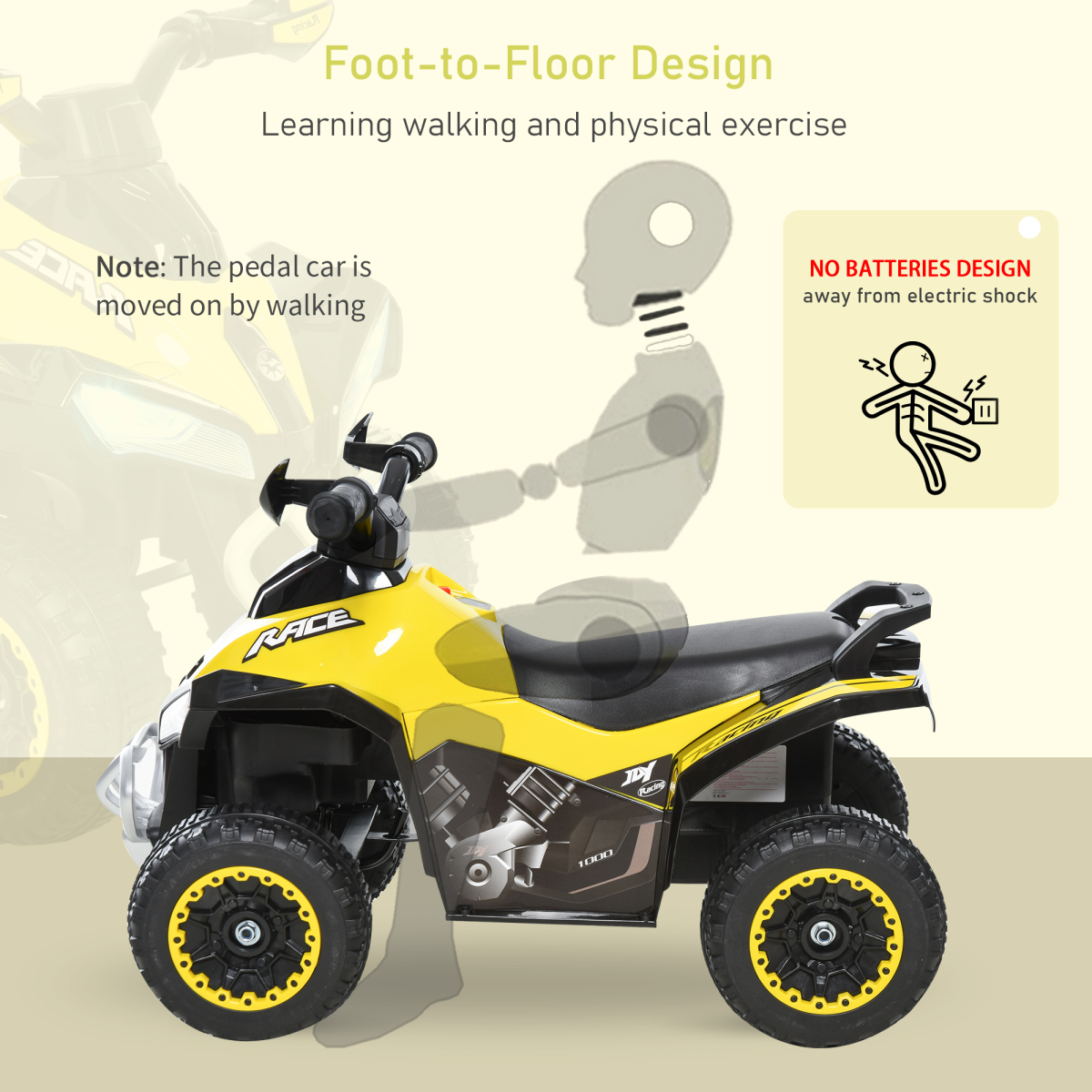 Toddler Quad Ride-On Car, Foot-to-Floor, Lights & Music