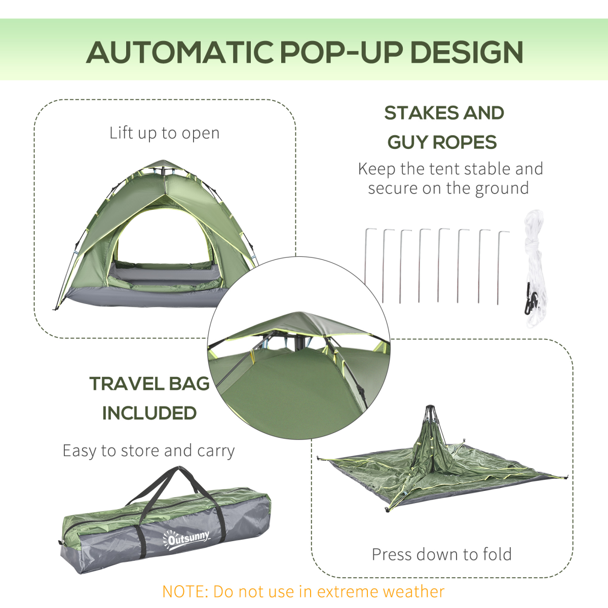 3 Person Pop Up Camping Tent, Water Resistant Dome Shelter with Mesh Windows and Ground Stakes for Festivals, Hiking and Travel
