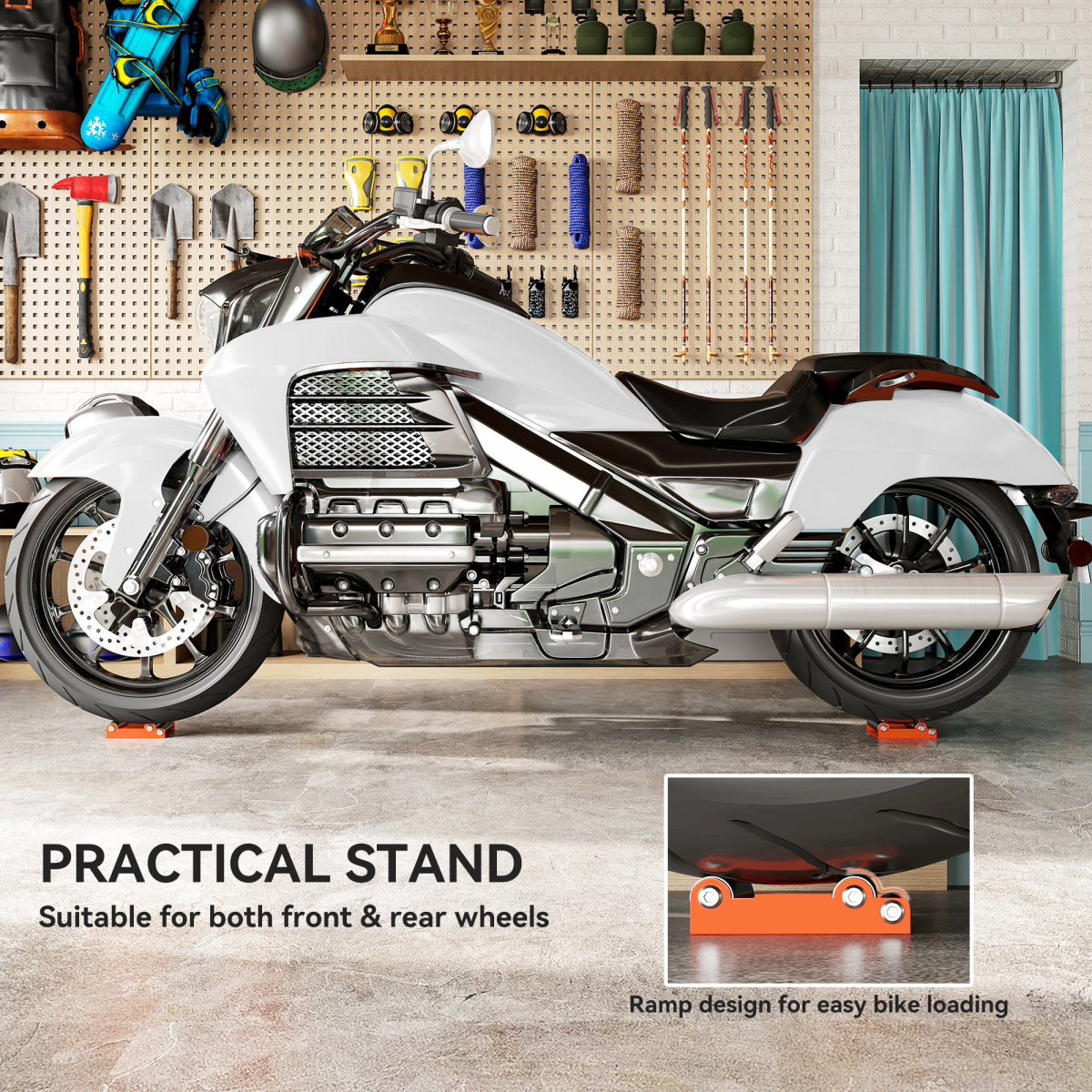 HOMCOM Motorcycle Wheel Roller Stand for Cleaning & Chain Lubrication