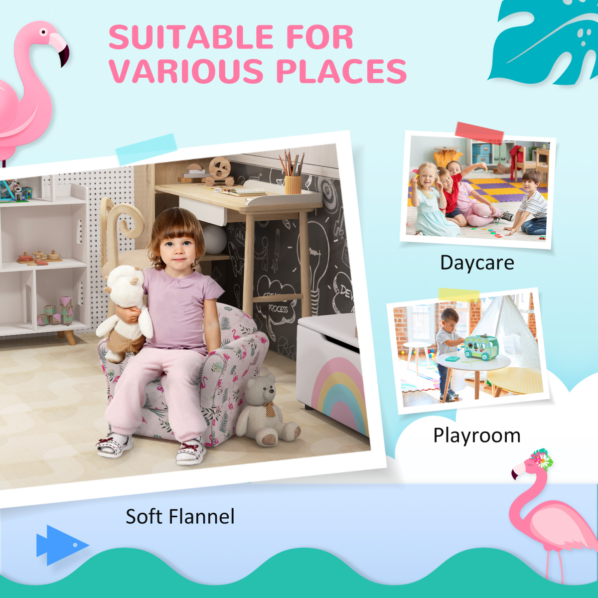 AIYAPLAY Flamingo Kids Sofa Chair, Pink, Soft Toddler Seat