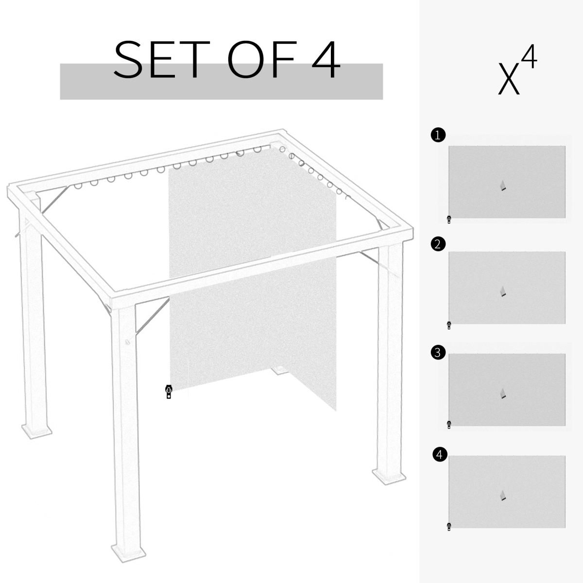 3 x 3m Universal Gazebo Replacement Sidewall Set, 4 Panels, Beige