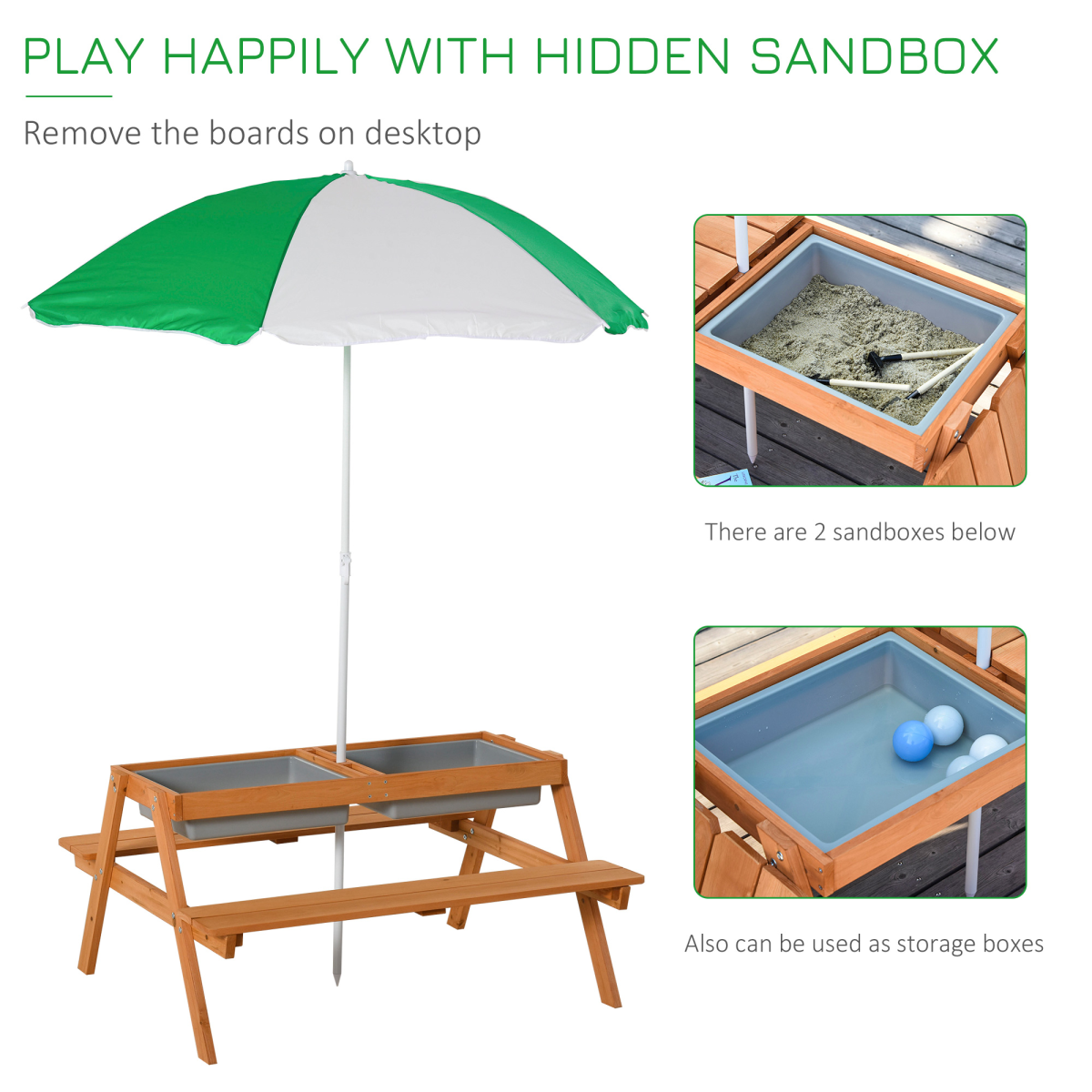 Outsunny Wooden Kids Picnic Table with Benches, Sand and Water Table, Brown